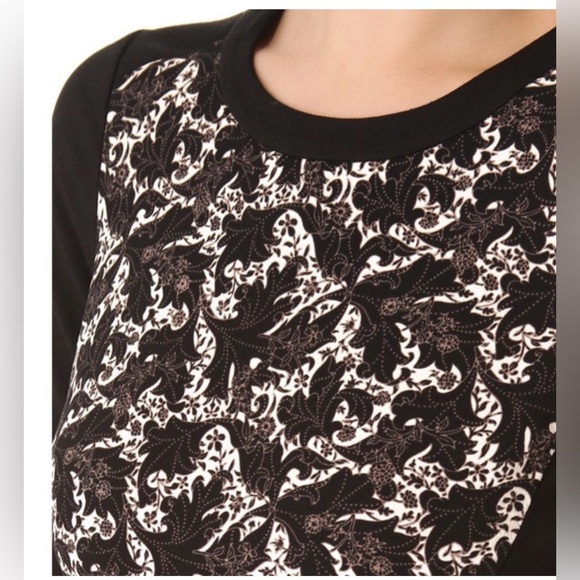 CLUB MONACO Ashton Ponte Knit Dress Leaf Floral Black Exposed Zipper Long Sleeve - Picture 12 of 13